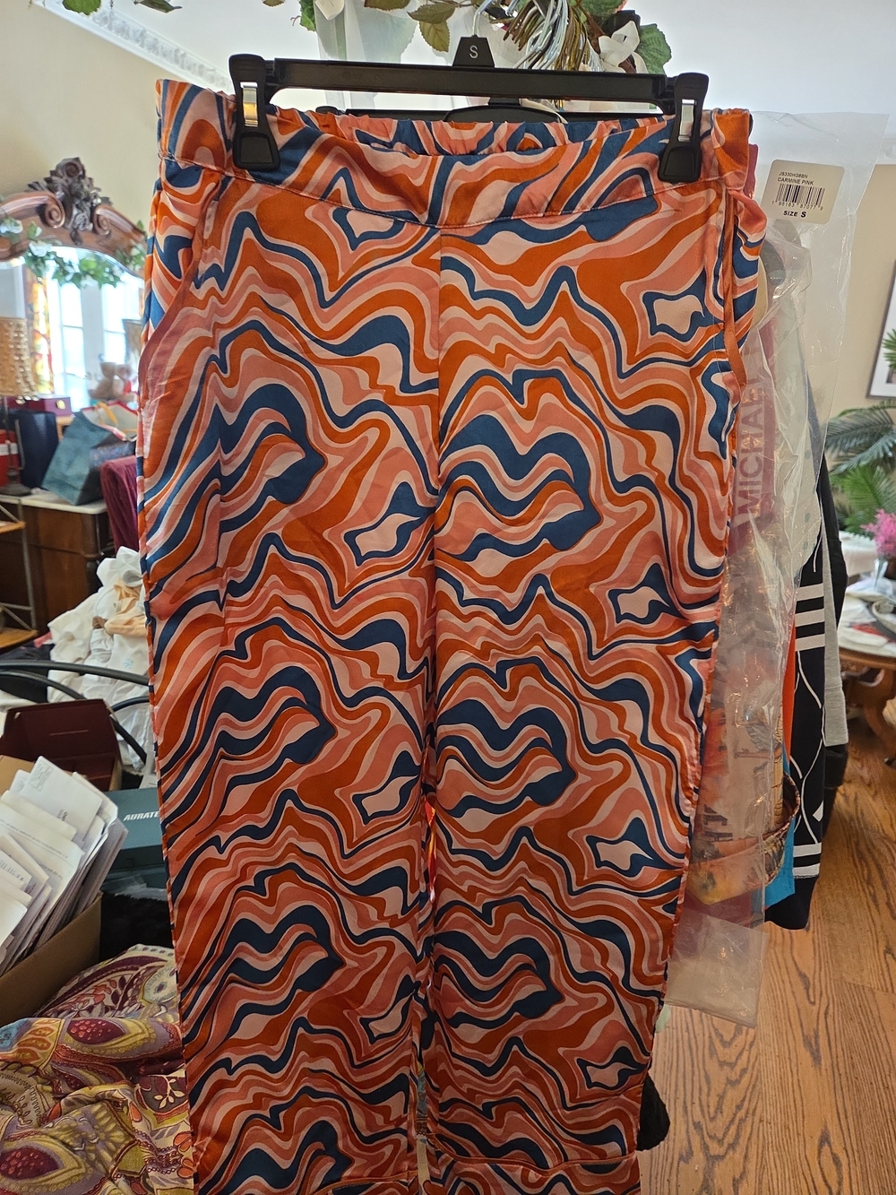 Wave-Print Pyjama Or Outdoor Pants - Orange & Blue